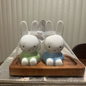 Magenta Ceramic Bunny Shaker Set - Green and Blue